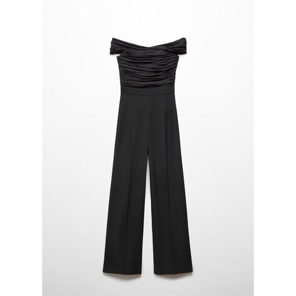 Mango Off The Shoulder Mixed Media Jumpsuit - S - Picture 1 of 8